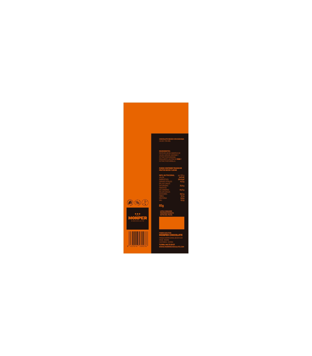 chocolate negro con naranja - trasera