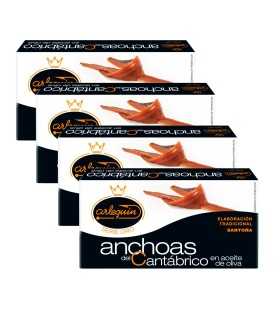 ARLEQUIN Serie Oro Anchoa del Cantábrico, Elaborada en Santoña, en Aceite de Oliva, Pack 4 latas de 50 grs (200 grs)