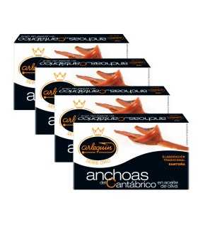 ARLEQUIN Serie Oro Anchoa del Cantábrico, Elaborada en Santoña, en Aceite de Oliva, Pack 4 latas de 90 grs (360 grs)