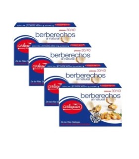 ARLEQUIN Berberechos al Natural de las Rias Gallegas, pequeños, Pack de 4 latas de 120 grs y 30/40 piezas