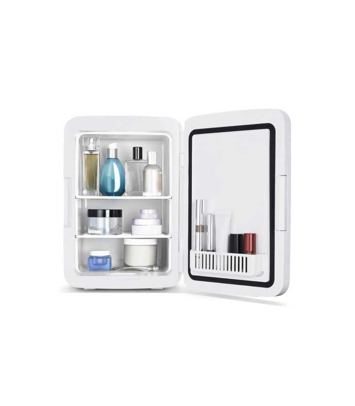 SCHNEIDER SCMF10MW Mini Nevera para maquillaje portátil 9 L, modo de iluminación espejo LED regulable, Función Frio/calor