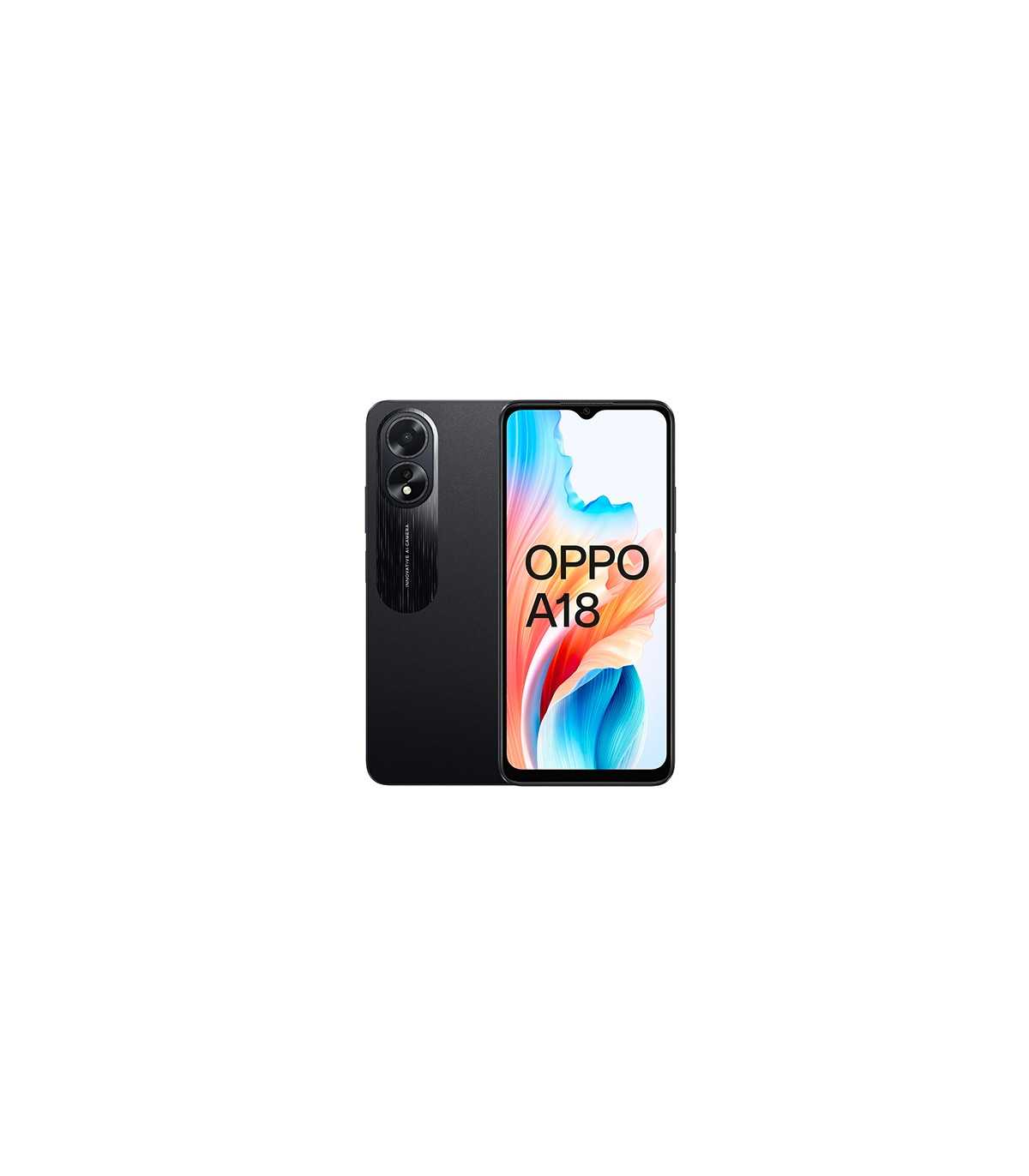 OPPO A18 - Smartphone Libre, 4GB+128GB, Pantalla HD+LCD 6.6", Cámara 8+2+5MP, Android, Batería 5000mAh, Carga 10W – Negro