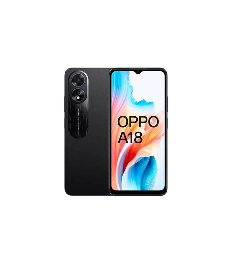 OPPO A18 - Smartphone Libre, 4GB+128GB, Pantalla HD+LCD 6.6", Cámara 8+2+5MP, Android, Batería 5000mAh, Carga 10W – Negro