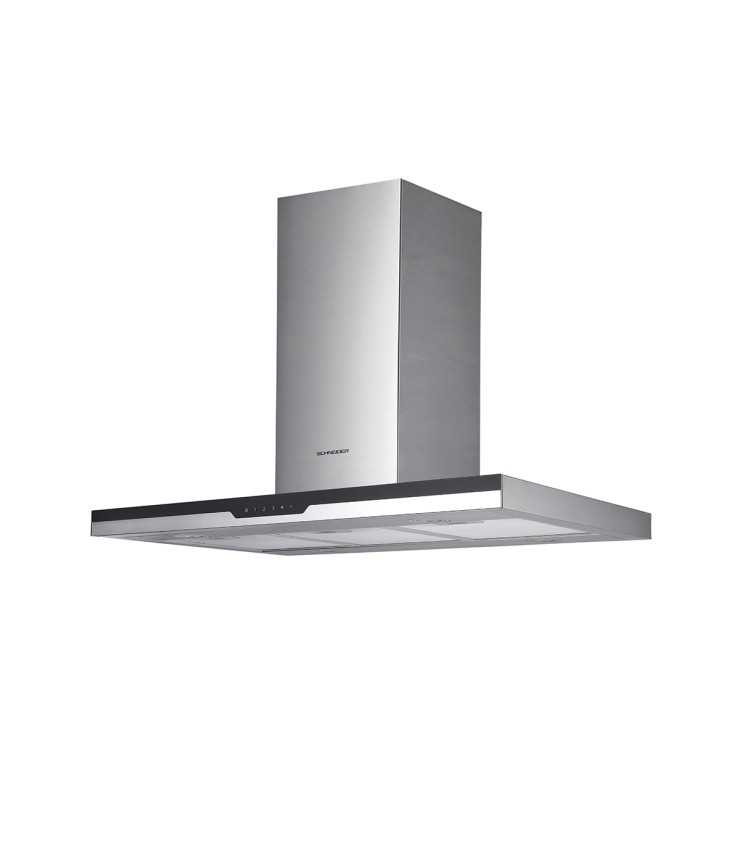 SCHNEIDER SCHB2A90EBX Campana extractora 90 cm, 594 m³/h, 3 velocidades, Negro/Inoxidable