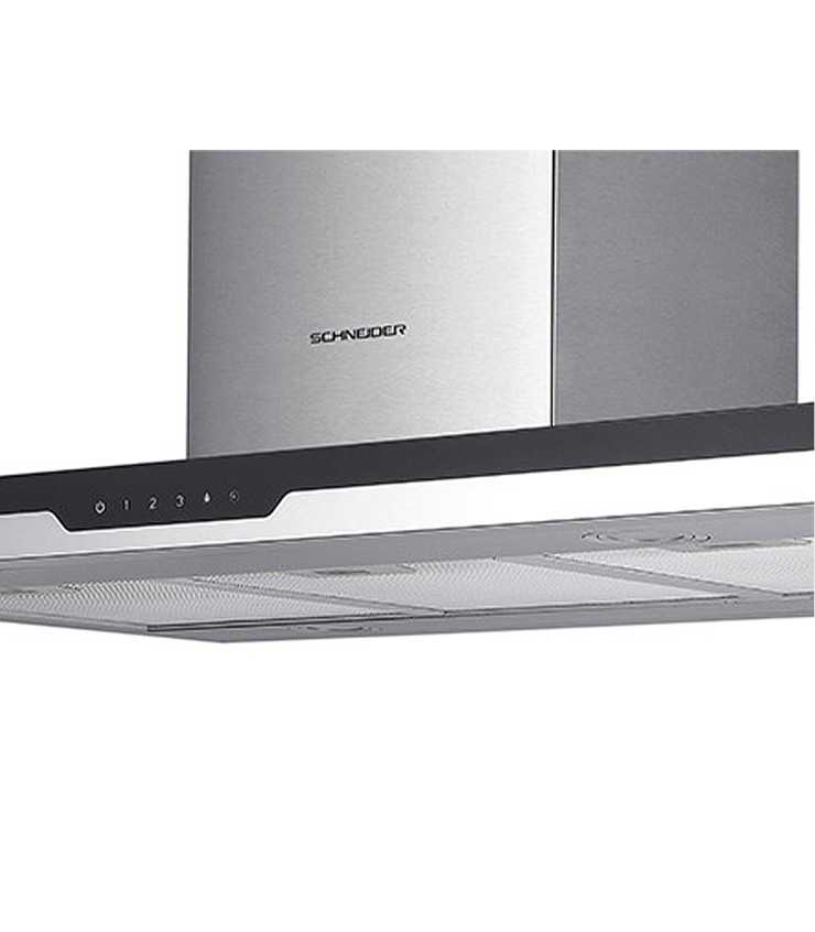 SCHNEIDER SCHB2A90EBX Campana extractora 90 cm, 594 m³/h, 3 velocidades, Negro/Inoxidable
