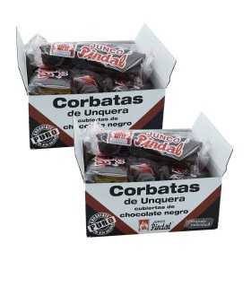 JUNCO PINDAL Corbatas de Unquera Bañada Chocolate Negro (55% Cacao) 12 unds (Pack 2 Cajas de 6 Unds)