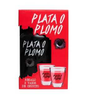 PLATA O PLOMO PLOMOCHUPITOS  Licor Premium -Pack Especial con Vasos Chupito- 700 ml 20% Sin Gluten, Apto para veganos